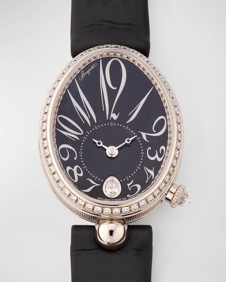 Reine de Naples 18K White Gold Oval 25mm Watch with Diamonds